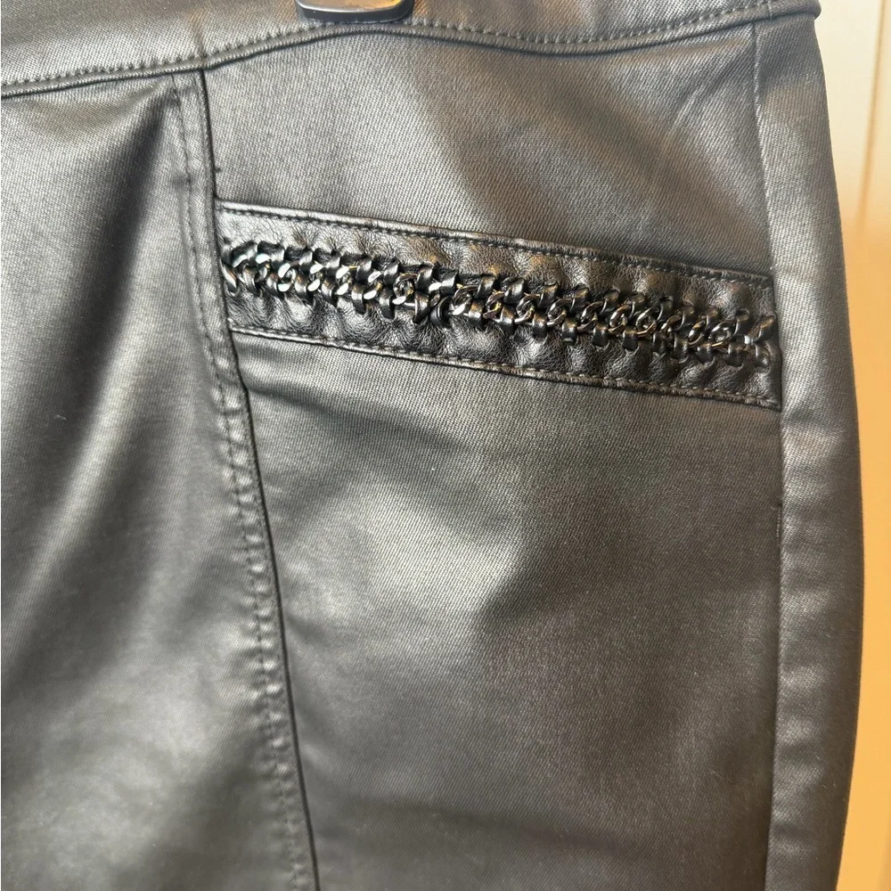 White House Black Market black faux-leather mini skirt chain detailing Size 18